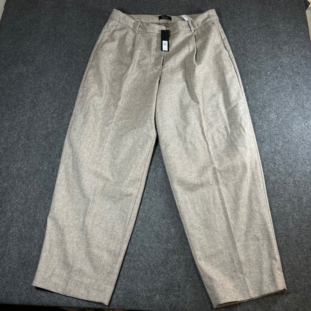 Banana Republic High-Rise Straight Herringbone Wool Blend Pants Oatmeal Beige 14